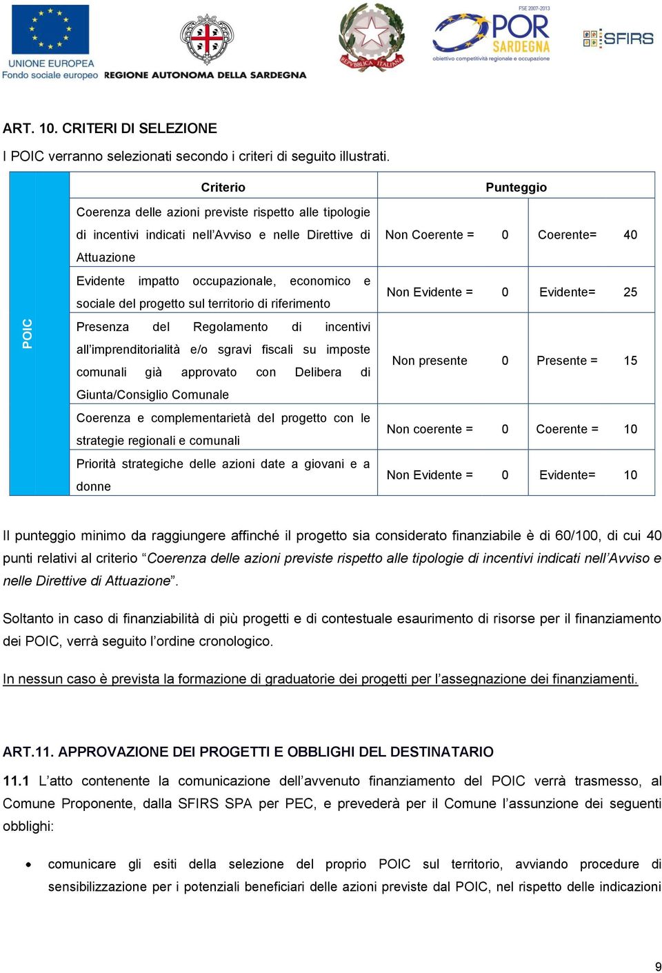 territorio di riferimento Presenza del Regolamento di incentivi all imprenditorialità e/o sgravi fiscali su imposte comunali già approvato con Delibera di Giunta/Consiglio Comunale Coerenza e