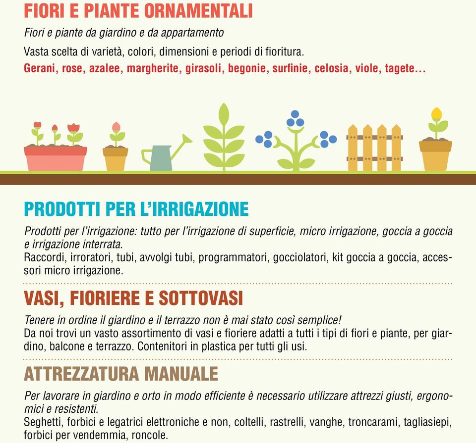 .. PRODOTTI PER L IRRIGAZIONE Prodotti per l irrigazione: tutto per l irrigazione di superficie, micro irrigazione, goccia a goccia e irrigazione interrata.