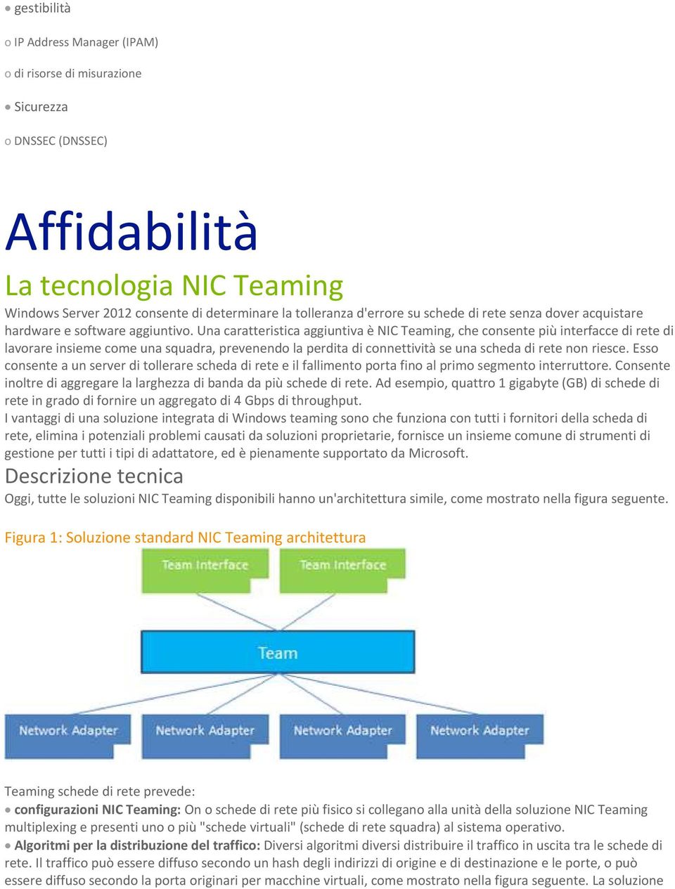 Una caratteristica aggiuntiva è NIC Teaming, che consente più interfacce di rete di lavorare insieme come una squadra, prevenendo la perdita di connettività se una scheda di rete non riesce.