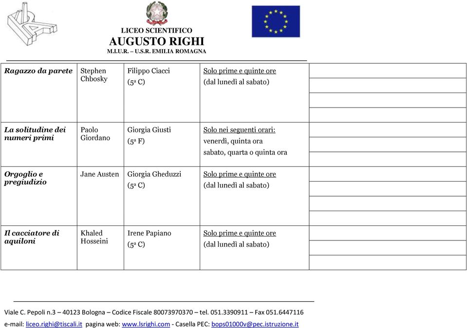 sabato, quarta o quinta ora Orgoglio e pregiudizio Jane Austen Giorgia Gheduzzi (5 a C) Solo prime e quinte ore