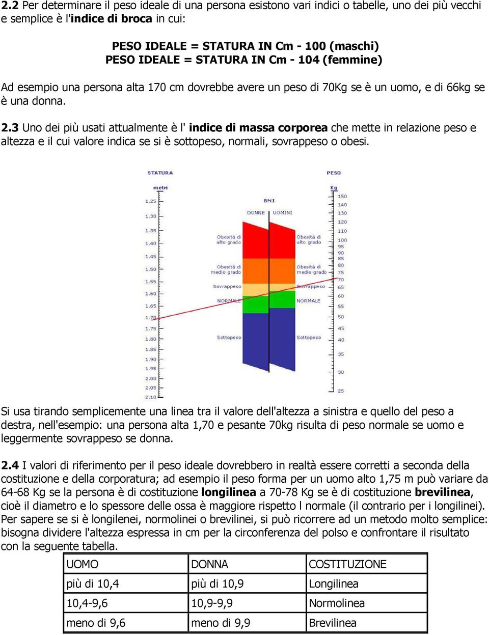 3 Uno dei più usati attualmente è l' indice di massa corporea che mette in relazione peso e altezza e il cui valore indica se si è sottopeso, normali, sovrappeso o obesi.