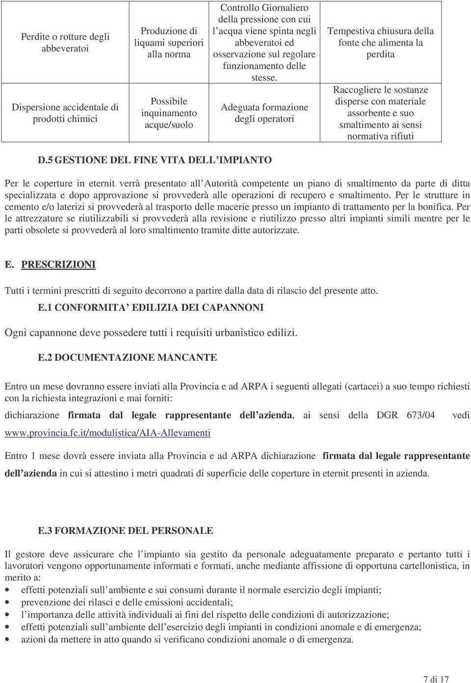 Adeguata formazione degli operatori Tempestiva chiusura della fonte che alimenta la perdita Raccogliere le sostanze disperse con materiale assorbente e suo smaltimento ai sensi normativa rifiuti D.