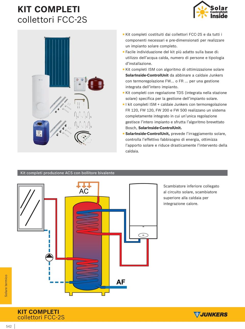 Kit completi ISM con algoritmo di ottimizzazione solare SolarInside-ControlUnit da abbinare a caldaie Junkers con termoregolazione FW... o FR... per una gestione integrata dell intero impianto.