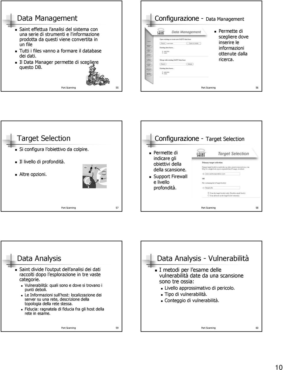 Port Scanning 55 Port Scanning 56 Target Selection Si configura l obiettivo da colpire. Il livello di profondità. Altre opzioni.