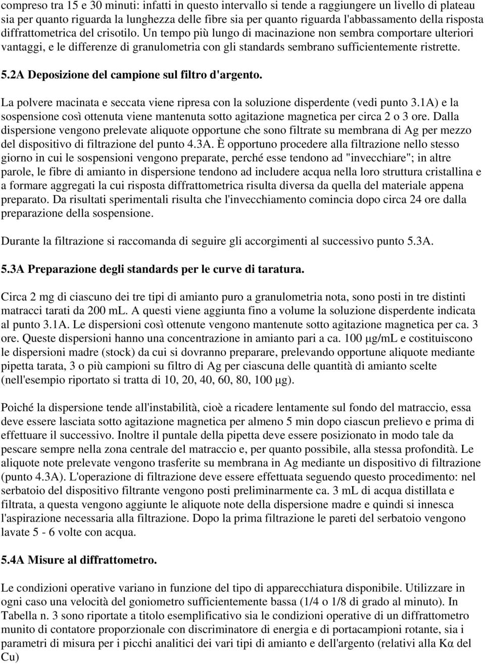 Un tempo più lungo di macinazione non sembra comportare ulteriori vantaggi, e le differenze di granulometria con gli standards sembrano sufficientemente ristrette. 5.