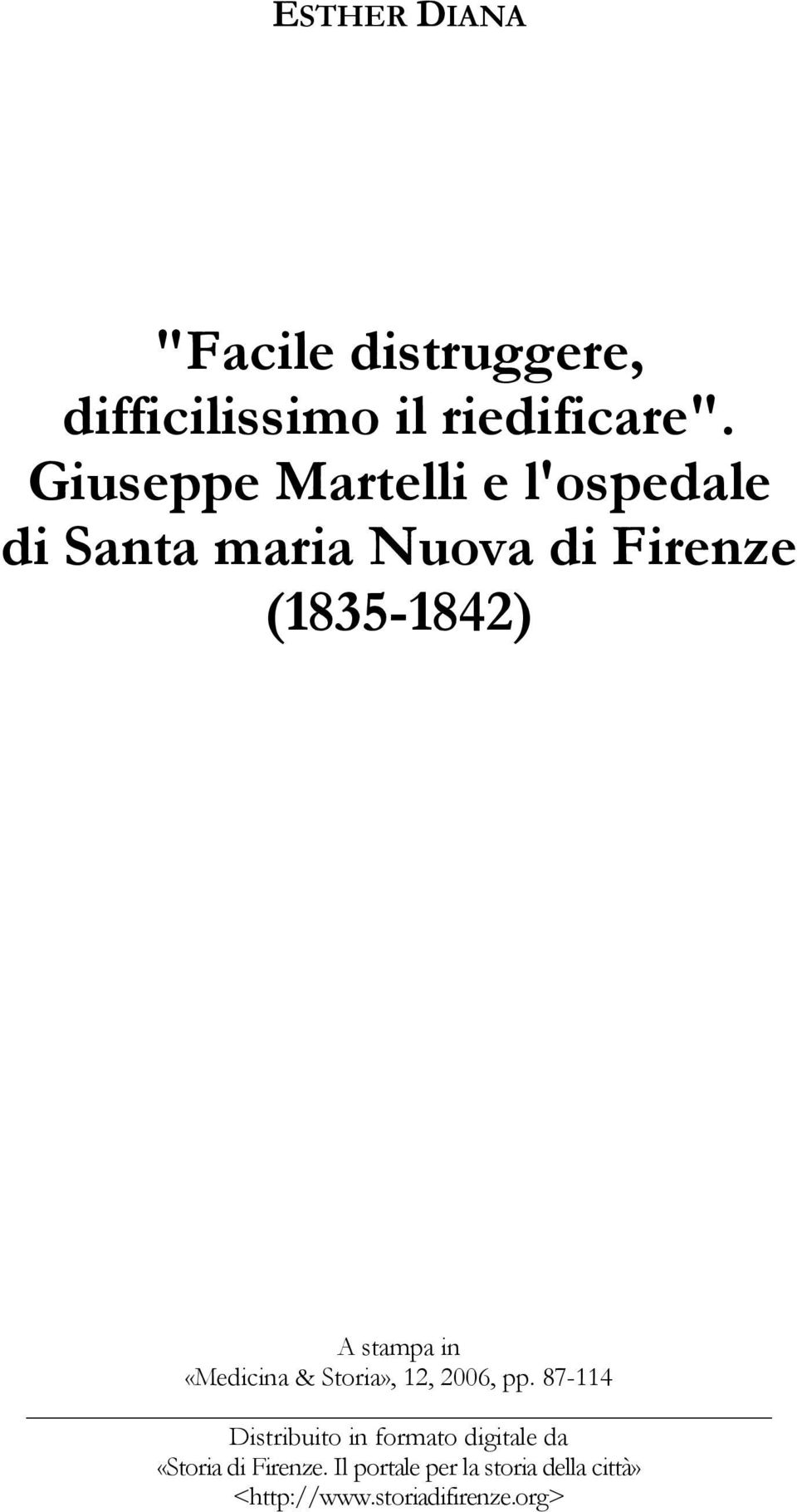 stampa in «Medicina & Storia», 12, 2006, pp.