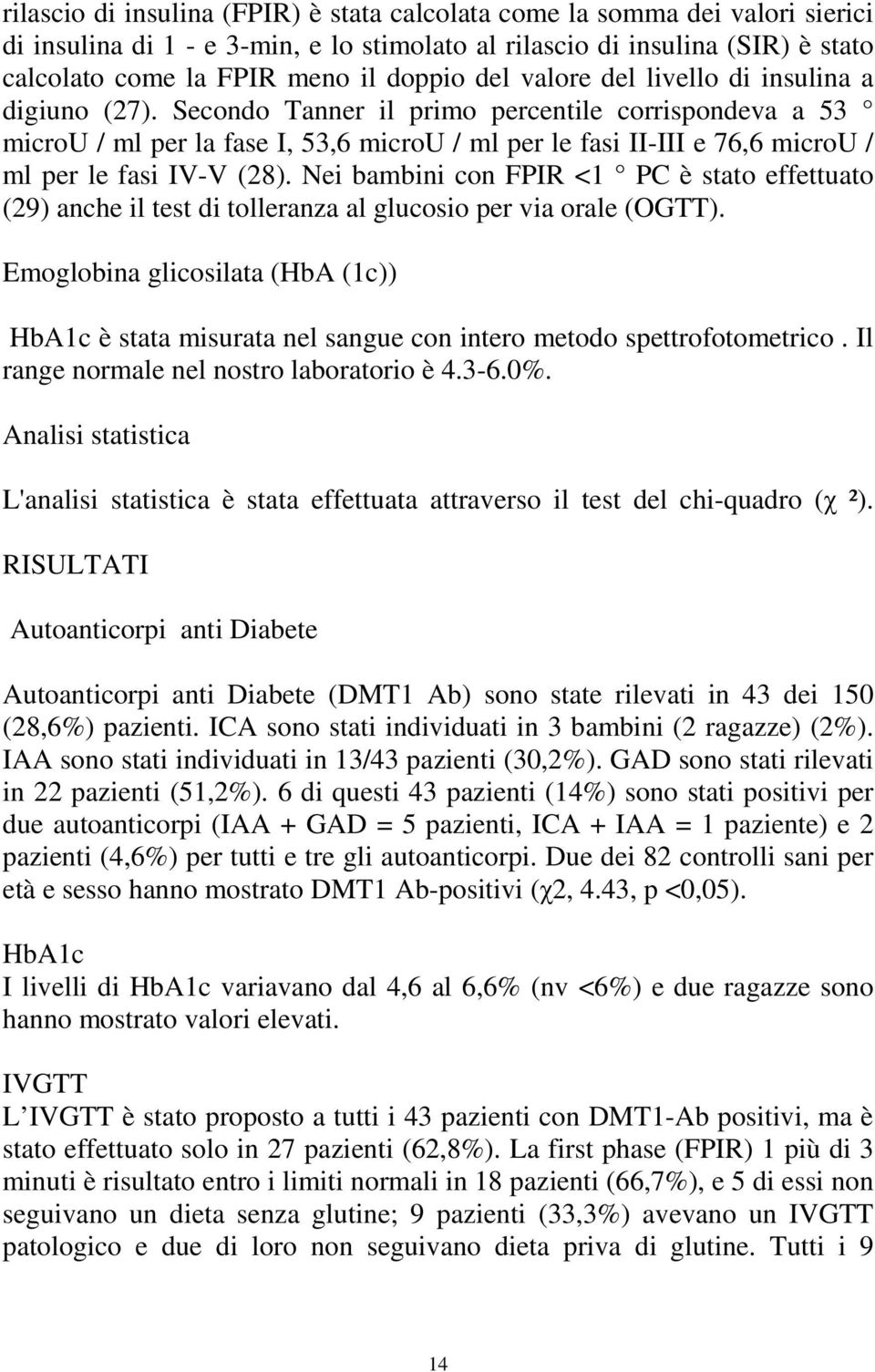 Secondo Tanner il primo percentile corrispondeva a 53 microu / ml per la fase I, 53,6 microu / ml per le fasi II-III e 76,6 microu / ml per le fasi IV-V (28).