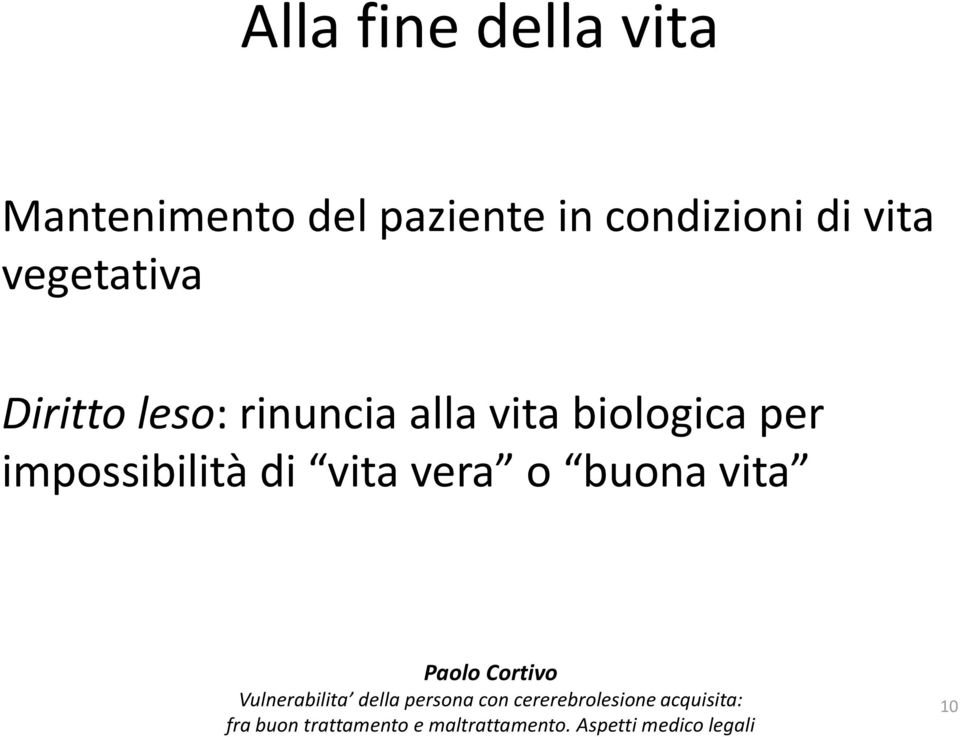 Diritto leso: rinuncia alla vita biologica