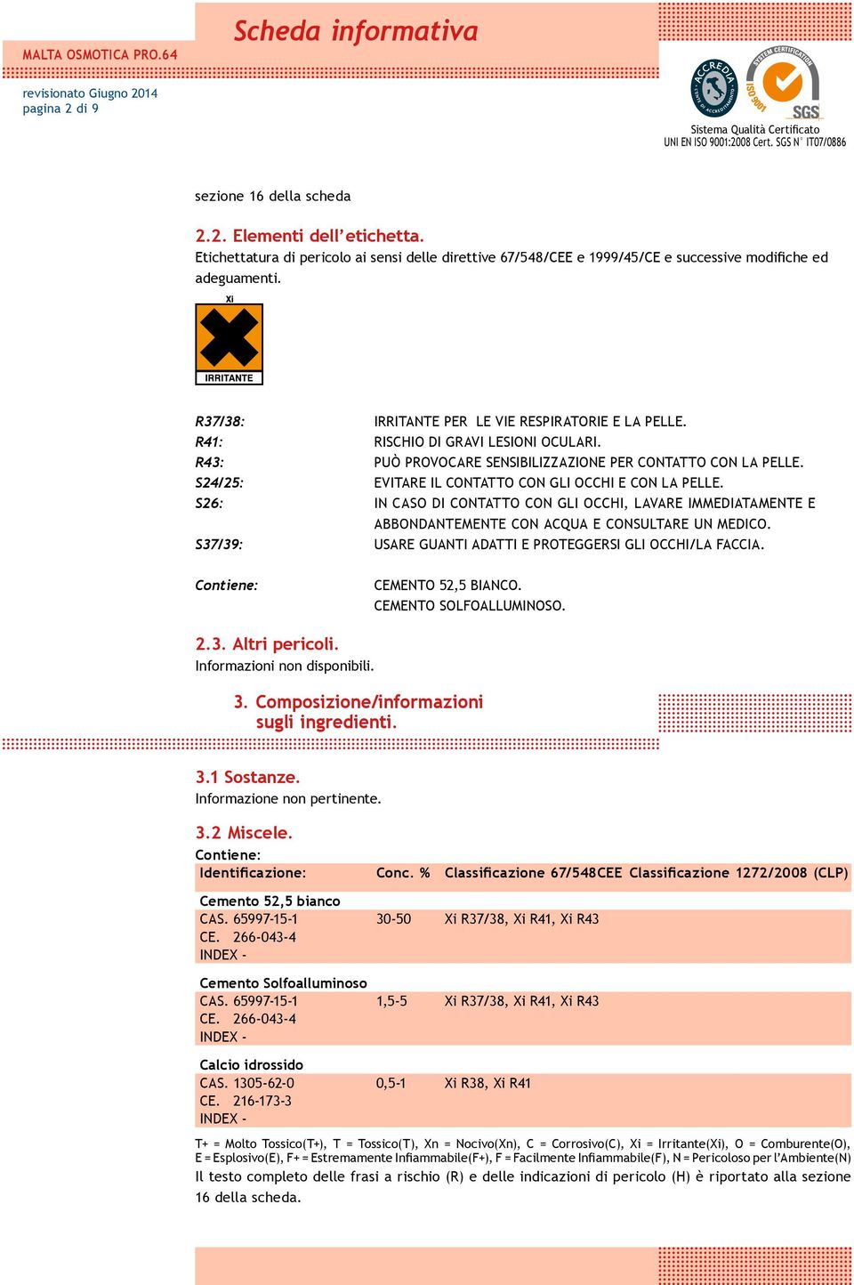 S24/25: EVITARE IL CONTATTO CON GLI OCCHI E CON LA PELLE. S26: IN CASO DI CONTATTO CON GLI OCCHI, LAVARE IMMEDIATAMENTE E ABBONDANTEMENTE CON ACQUA E CONSULTARE UN MEDICO.