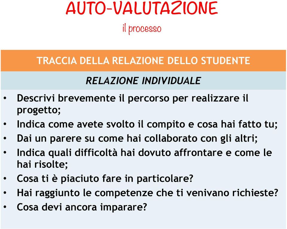 come hai collaborato con gli altri; Indica quali difficoltà hai dovuto affrontare e come le hai risolte; Cosa ti