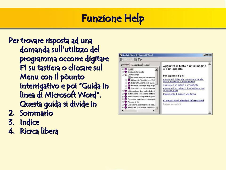 con il pòunto interrigativo e poi Guida in linea di Microsoft