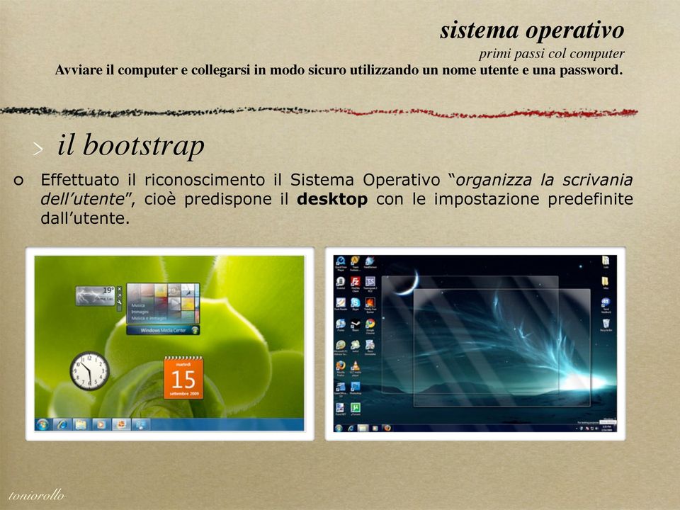 il bootstrap Effettuato il riconoscimento il Sistema Operativo organizza la