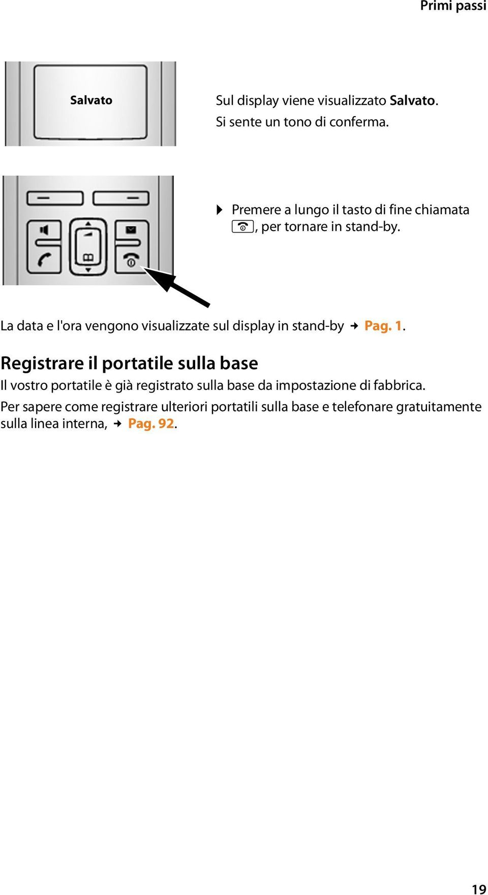 La data e l'ora vengono visualizzate sul display in stand-by Pag. 1.