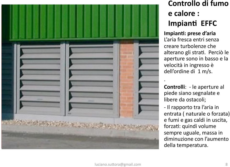 . Controlli: le aperture al piede siano segnalate e libere da ostacoli; Il rapporto tra l aria in entrata ( naturale o