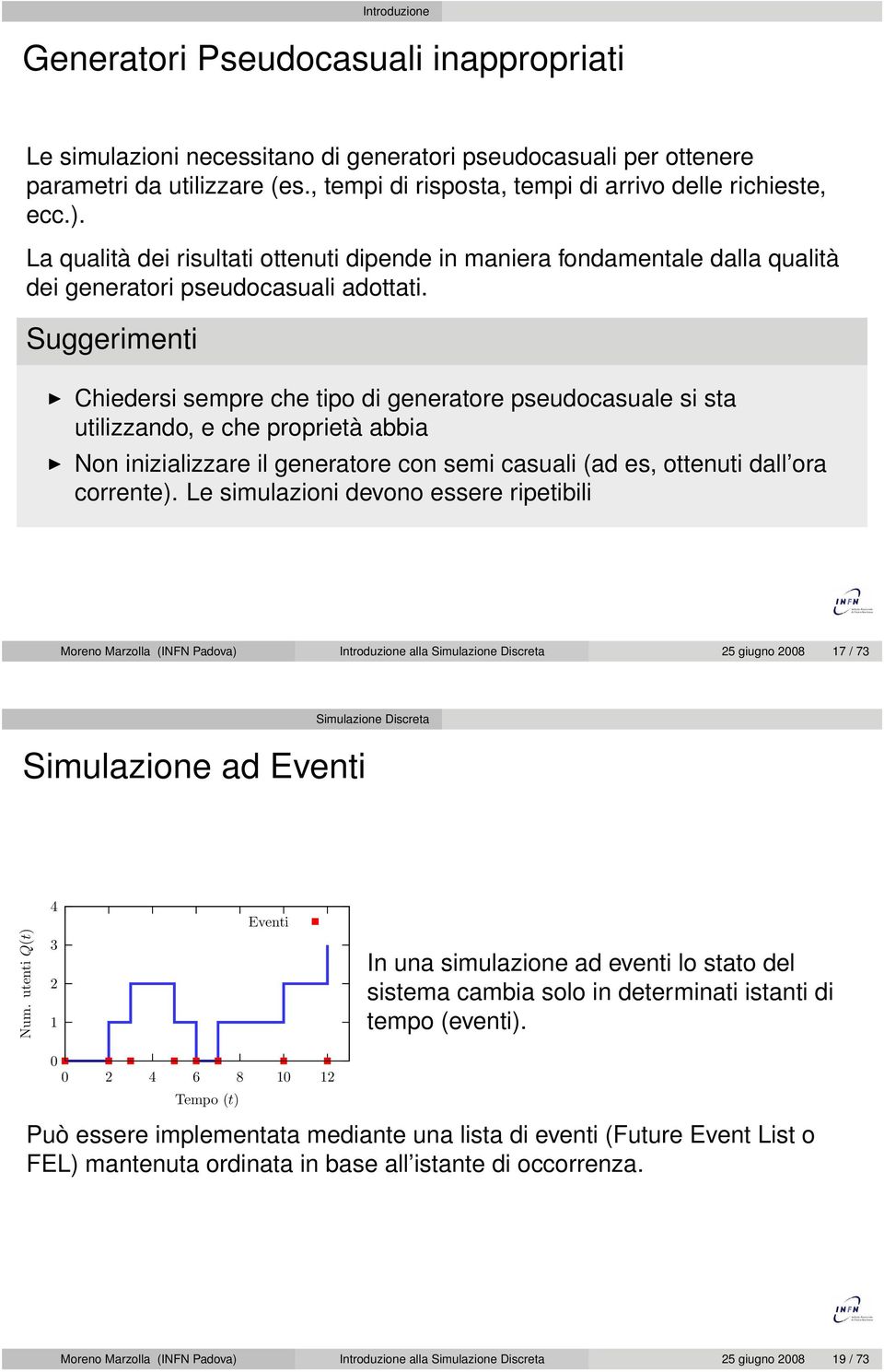 Suggerimenti Chiedersi sempre che tipo di generatore pseudocasuale si sta utilizzando, e che proprietà abbia Non inizializzare il generatore con semi casuali (ad es, ottenuti dall ora corrente).