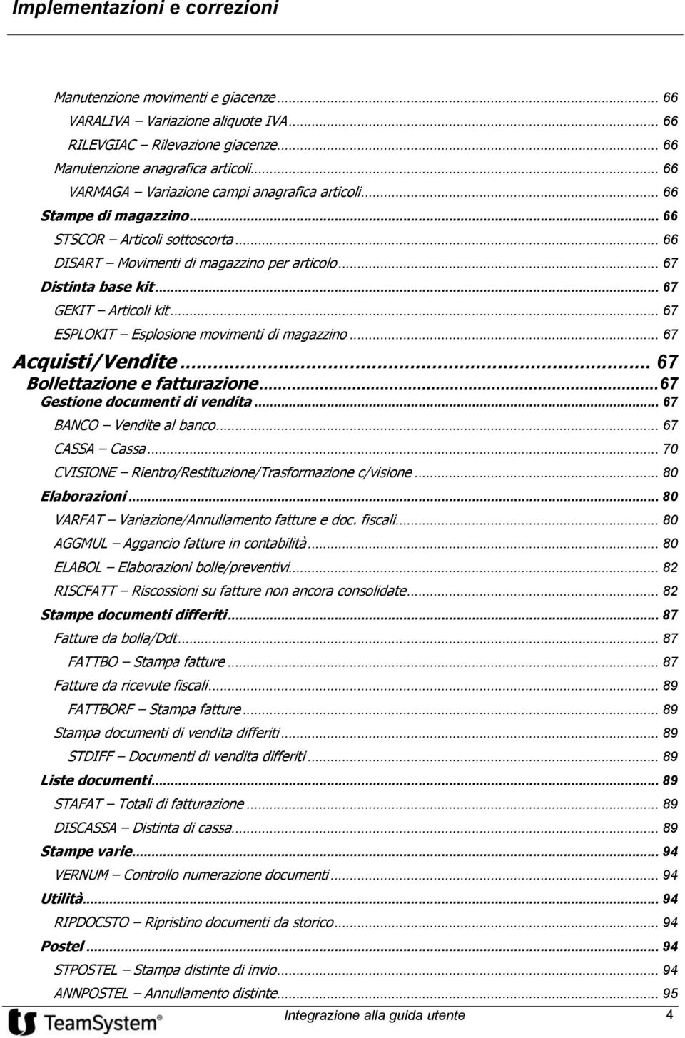 .. 67 ESPLOKIT Esplosione movimenti di magazzino... 67 Acquisti/Vendite... 67 Bollettazione e fatturazione... 67 Gestione documenti di vendita... 67 BANCO Vendite al banco... 67 CASSA Cassa.