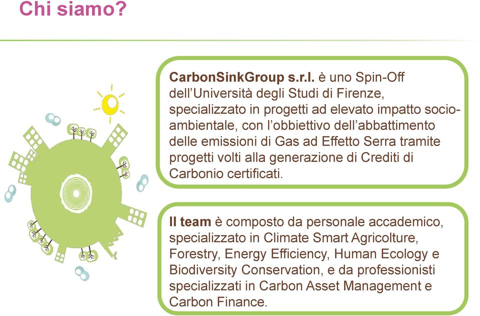 dell abbattimento delle emissioni di Gas ad Effetto Serra tramite progetti volti alla generazione di Crediti di Carbonio certificati.