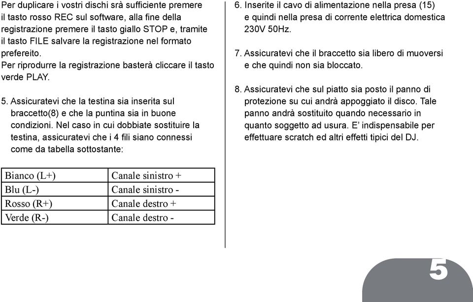 Nel caso in cui dobbiate sostituire la testina, assicuratevi che i 4 fili siano connessi come da tabella sottostante: 6.