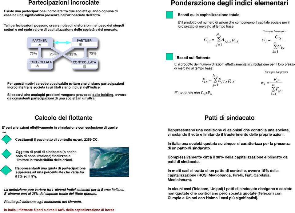 Per questi motivi sarebbe auspicabile evitare che vi siao partecipazioi icrociate tra le società i cui titoli siao iclusi ell'idice.