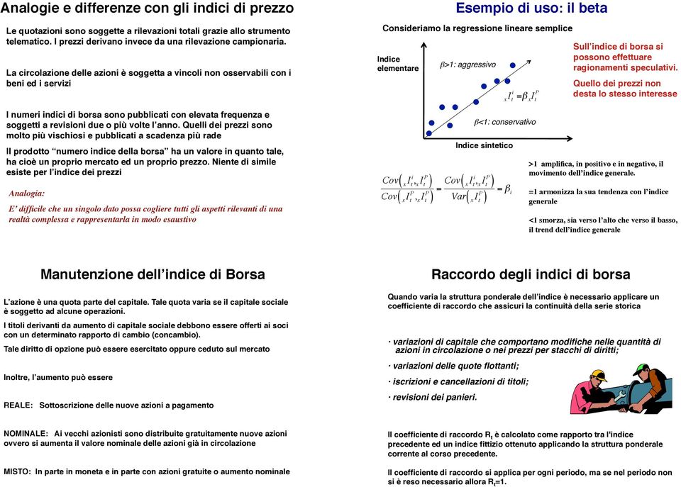 Quelli dei prezzi soo molto più vischiosi e pubblicati a scadeza più rade Il prodotto umero idice della borsa ha u valore i quato tale, ha cioè u proprio mercato ed u proprio prezzo.