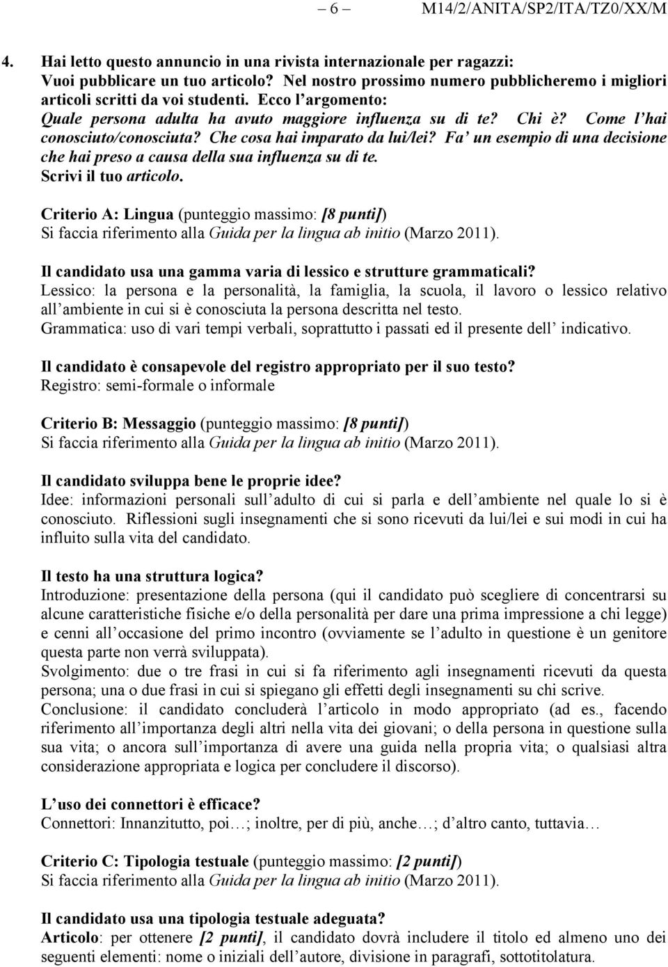 Come l hai conosciuto/conosciuta? Che cosa hai imparato da lui/lei? Fa un esempio di una decisione che hai preso a causa della sua influenza su di te. Scrivi il tuo articolo.