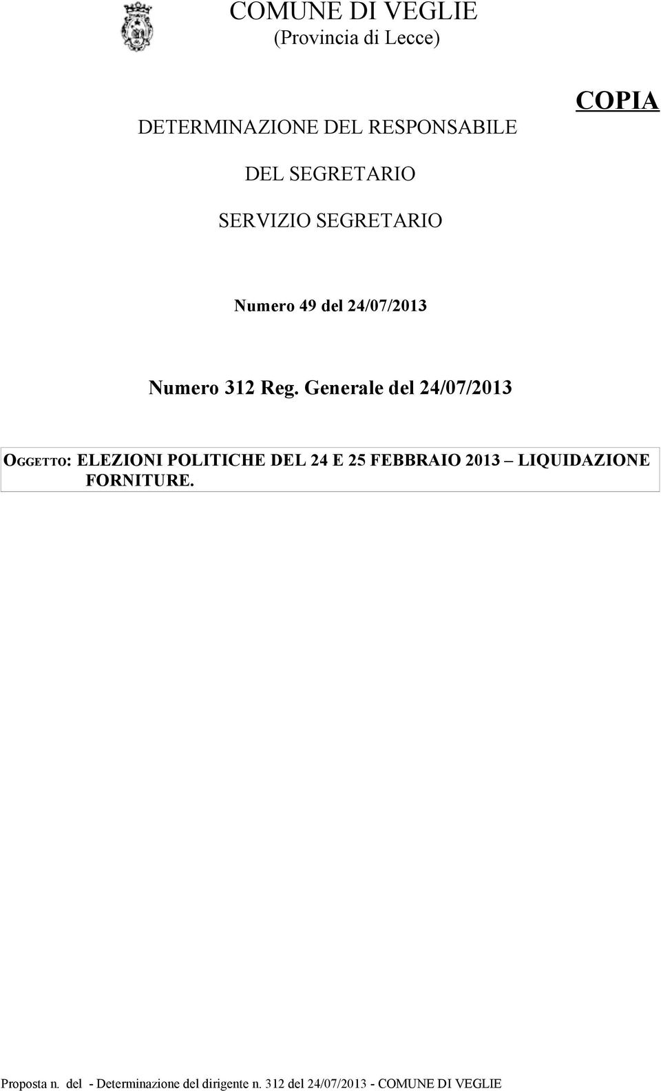 del 24/07/2013 Numero 312 Reg.