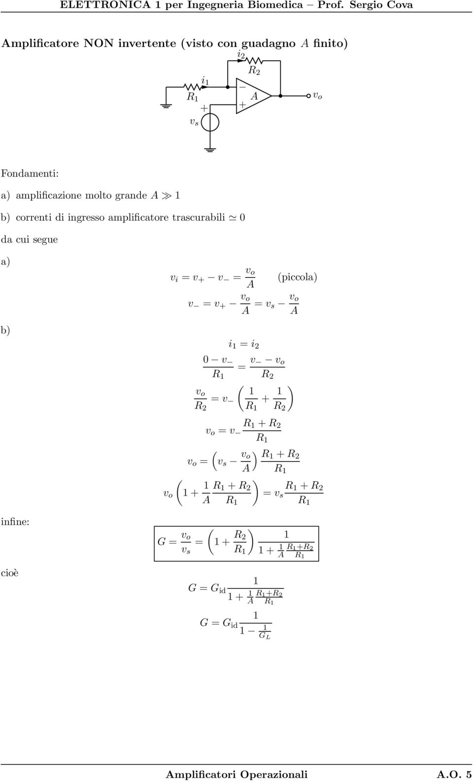 amplificazione molto grande b) correnti di ingresso amplificatore trascurabili 0 da cui