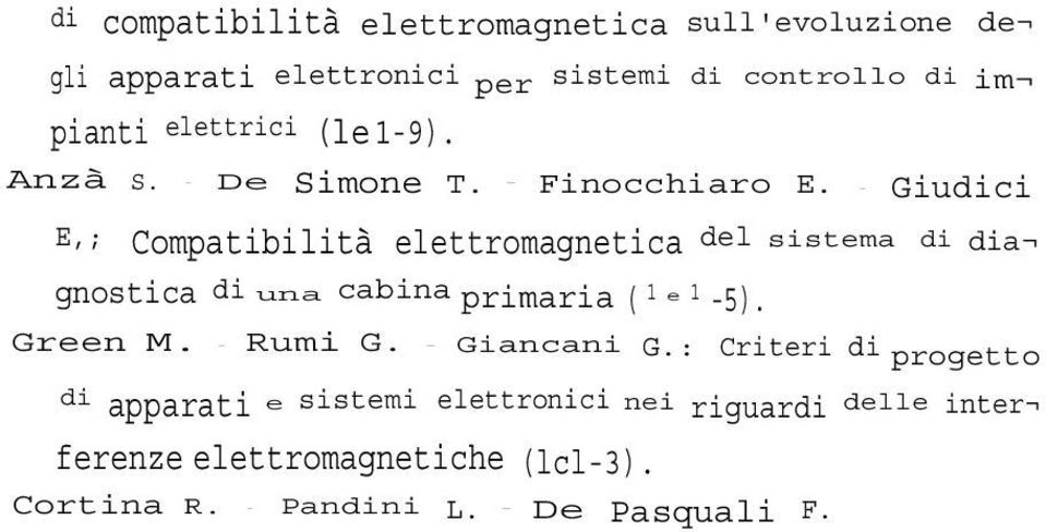 Melluso Giovannella Nano Zonta Vizio di compatibilità elettromagnetica sull'evoluzione de gli apparati elettronici per sistemi di controllo di im pianti elettrici (le 19). Anzà S. Simone T.