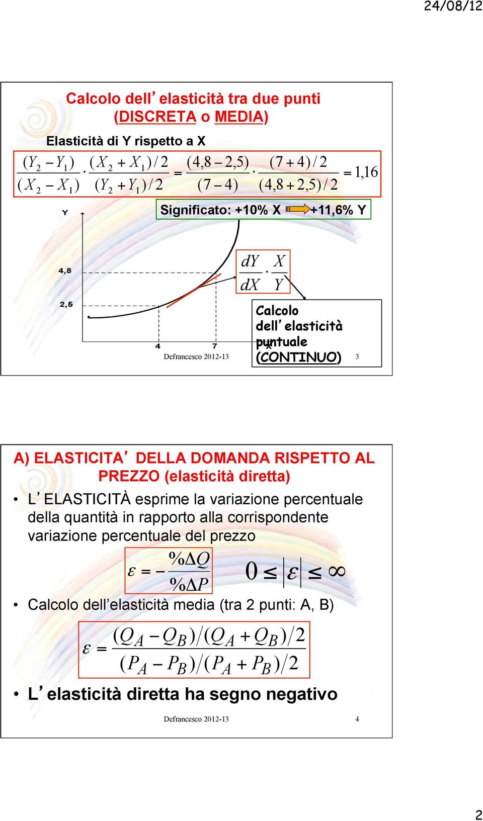 DOMANDA RISETTO AL REZZO (elasticità diretta) L ELASTICITÀ esprime la variazione percentuale della quantità in rapporto alla corrispondente variazione percentuale del