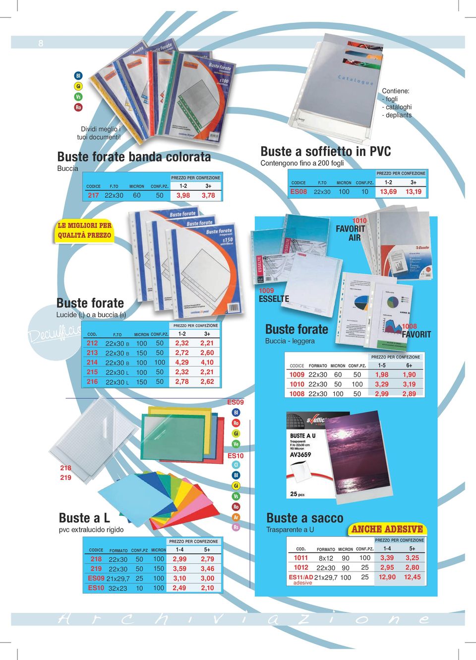 to b b b l l Buste a L pvc extralucido rido 2 29 ES09 2x29,7 ES0 32x23 micn conf. 00 00 00 conf.