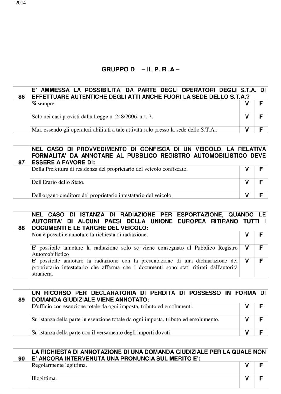 . 87 NEL CASO DI PROEDIMENTO DI CONISCA DI UN EICOLO, LA RELATIA ORMALITA' DA ANNOTARE AL PUBBLICO REGISTRO AUTOMOBILISTICO DEE ESSERE A AORE DI: Della Prefettura di residenza del proprietario del