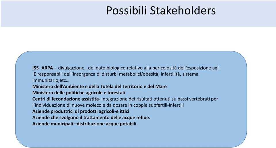 forestali Centri di fecondazione assistita- integrazione dei risultati ottenuti su bassi vertebrati per l individuazione di nuove molecole da dosare in coppie