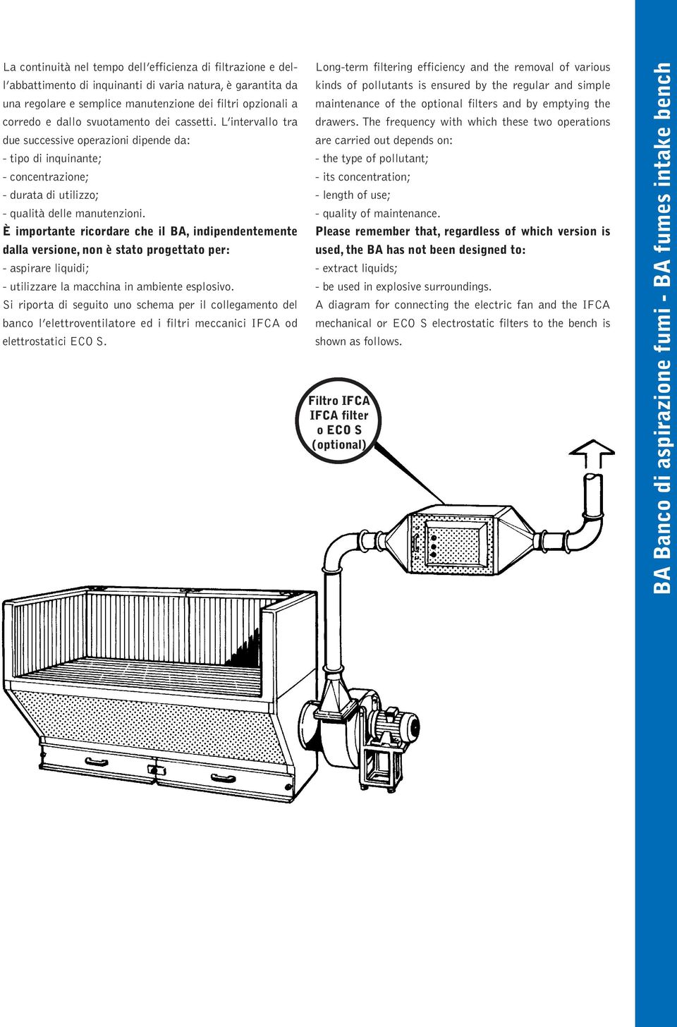 È importante ricordare che il BA, indipendentemente dalla versione, non è stato progettato per: - aspirare liquidi; - utilizzare la macchina in ambiente esplosivo.