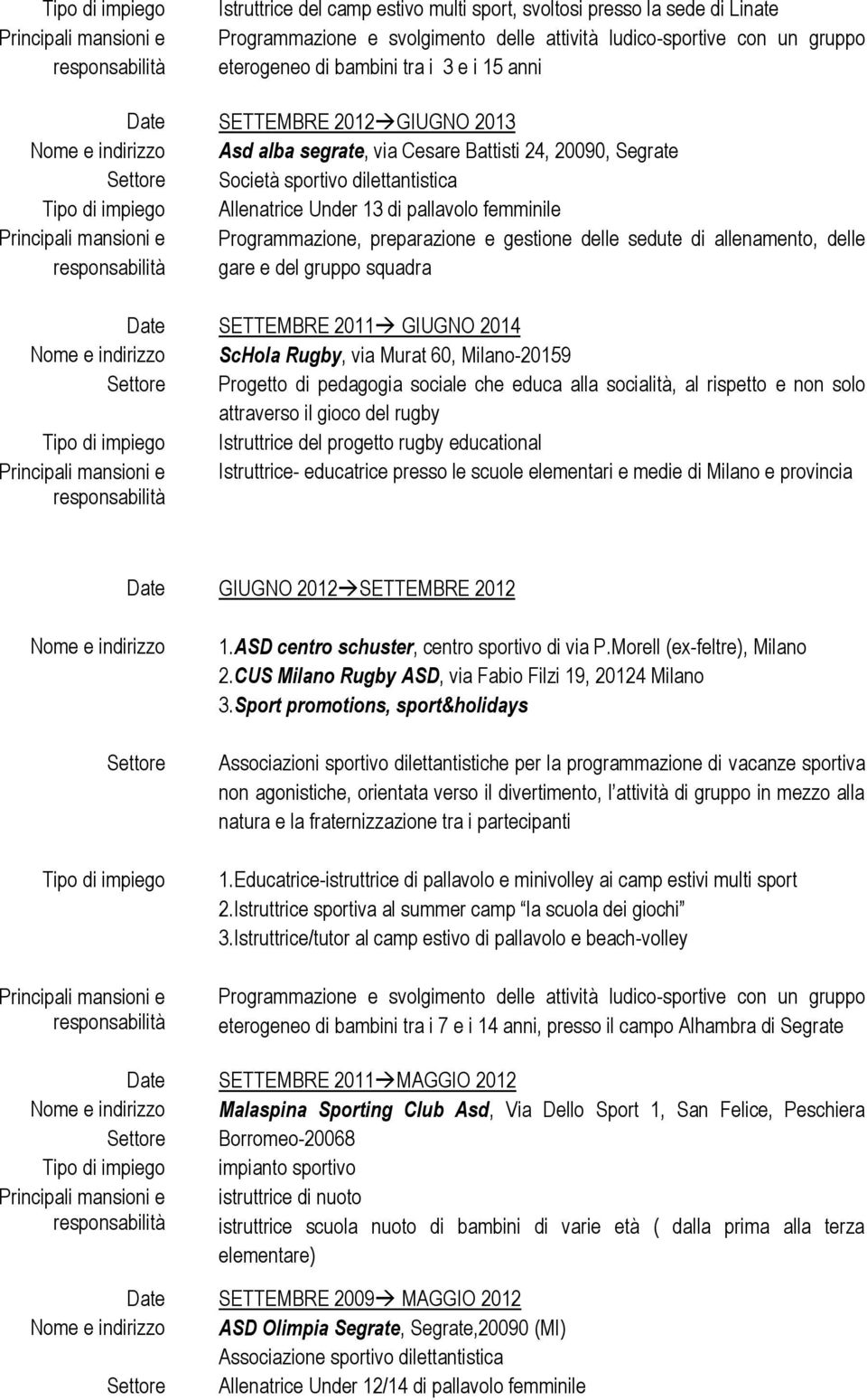 delle gare e del grupp squadra SETTEMBRE 2011 GIUGNO 2014 ScHla Rugby, via Murat 60, Milan-20159 Prgett di pedaggia sciale che educa alla scialità, al rispett e nn sl attravers il gic del rugby