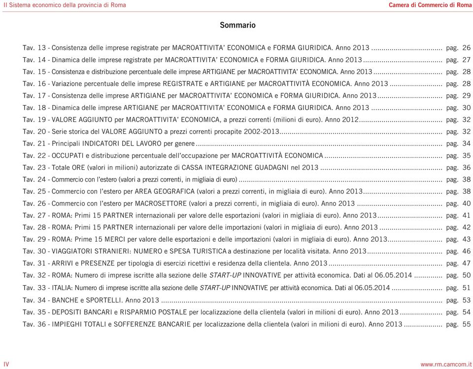 15 - Consistenza e distribuzione percentuale delle imprese ARTIGIANE per MACROATTIVITA ECONOMICA. Anno 2013... pag. 28 Tav.