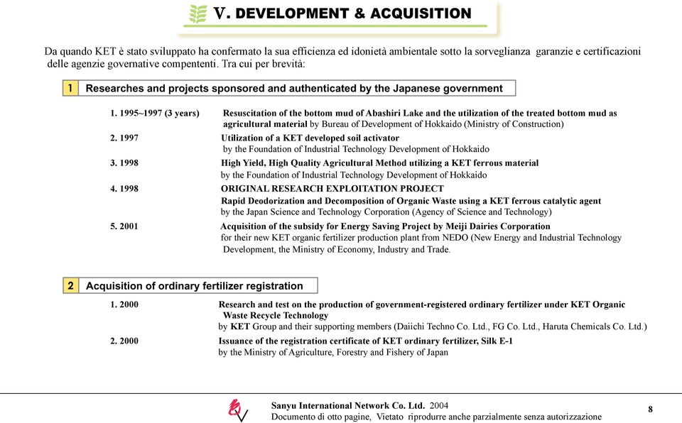 Construction) 2. 1997 Utilization of a KET developed soil activator by the Foundation of Industrial Technology Development of Hokkaido 3.