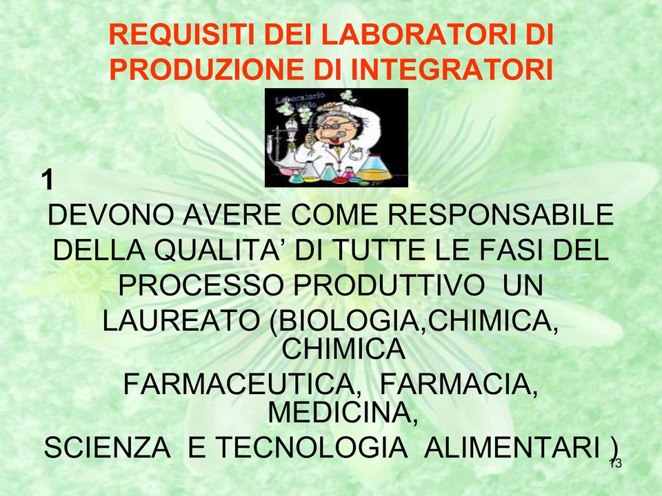 PROCESSO PRODUTTIVO UN LAUREATO (BIOLOGIA,CHIMICA, CHIMICA