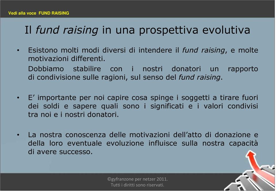 E importante per noi capire cosa spinge i soggetti a tirare fuori dei soldi e sapere quali sono i significati e i valori condivisi tra noi