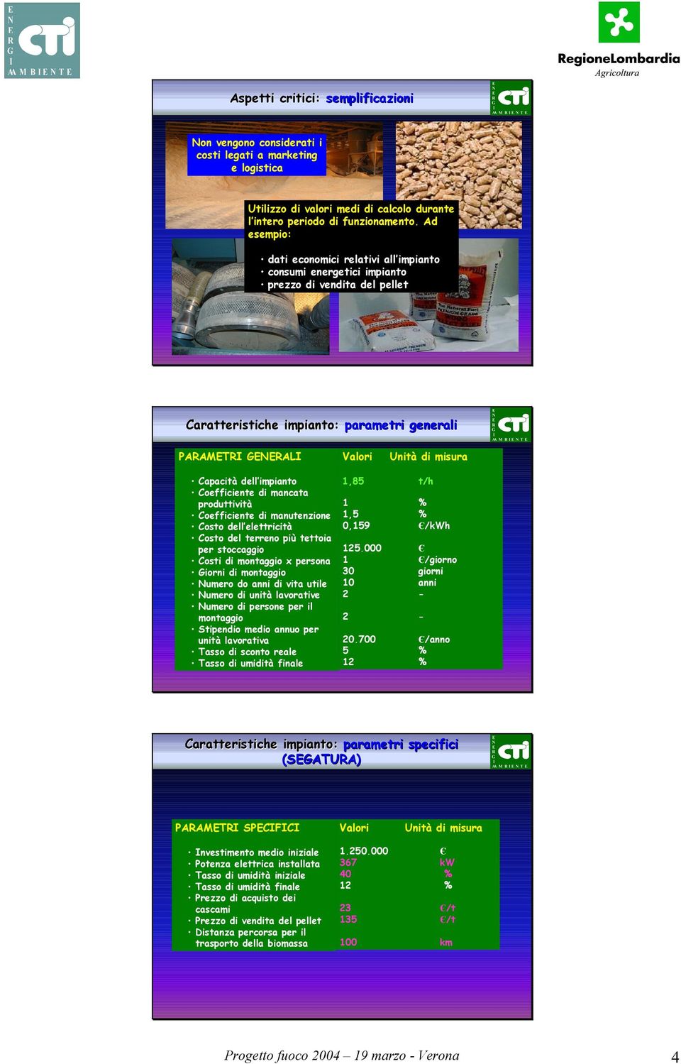 Coefficiente di mancata produttività Coefficiente di manutenzione Costo dell elettricità Costo del terreno più tettoia per stoccaggio Costi di montaggio x persona Giorni di montaggio Numero do anni