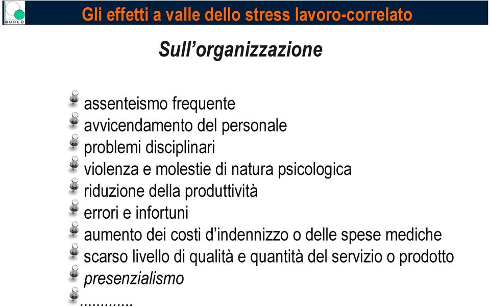 psicologica riduzione della produttività errori e infortuni aumento dei costi d indennizzo