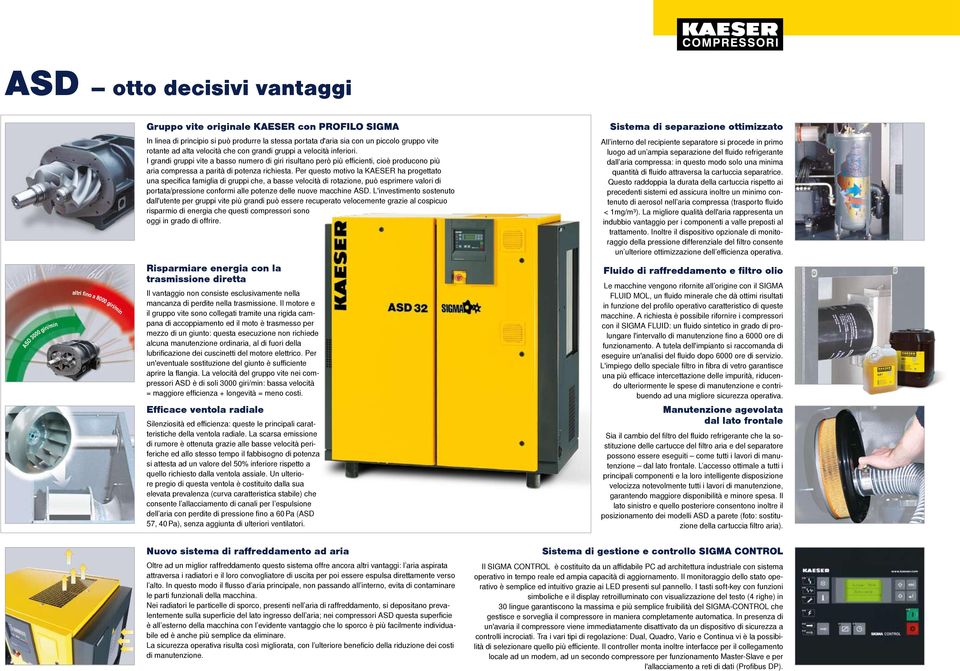 I grandi gruppi vite a basso numero di giri risultano però più efficienti, cioè producono più aria compressa a parità di potenza richiesta.