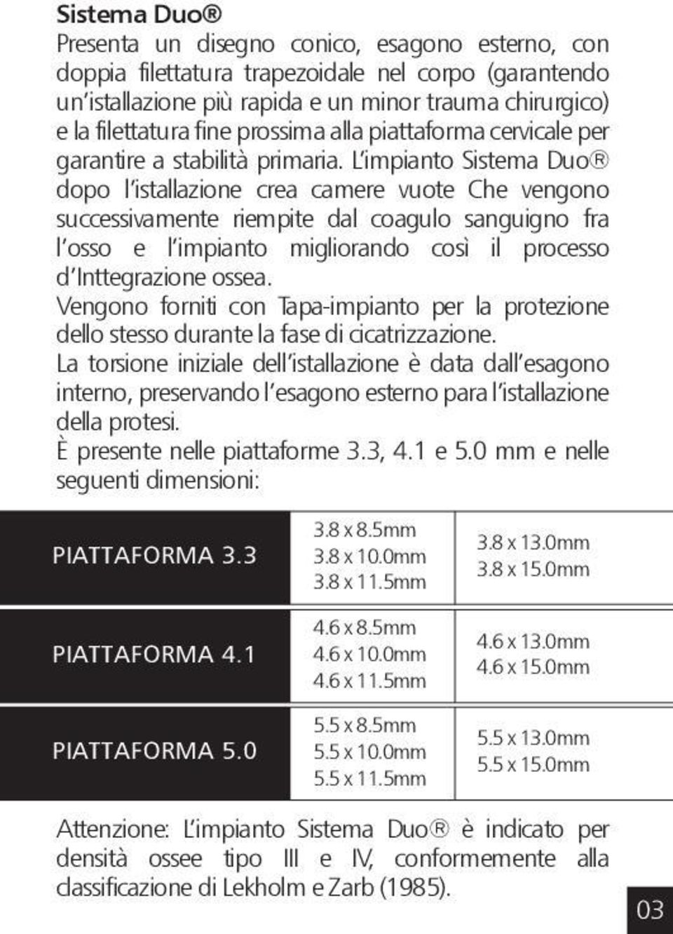 L impianto Sistema Duo dopo l istallazione crea camere vuote Che vengono successivamente riempite dal coagulo sanguigno fra l osso e l impianto migliorando così il processo d Inttegrazione ossea.