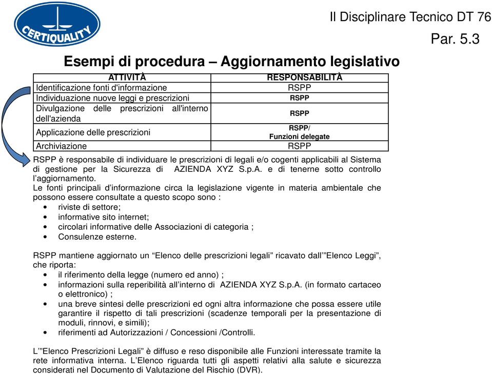 Sistema di gestione per la Sicurezza di AZIENDA XYZ S.p.A. e di tenerne sotto controllo l aggiornamento.