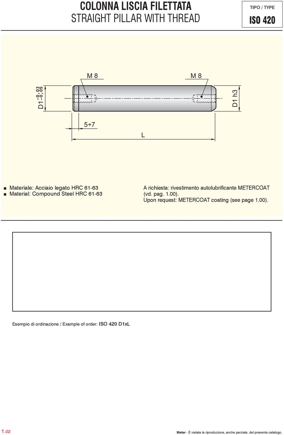 autolubrificante METERCOAT Esempio di ordinazione / Example of order: