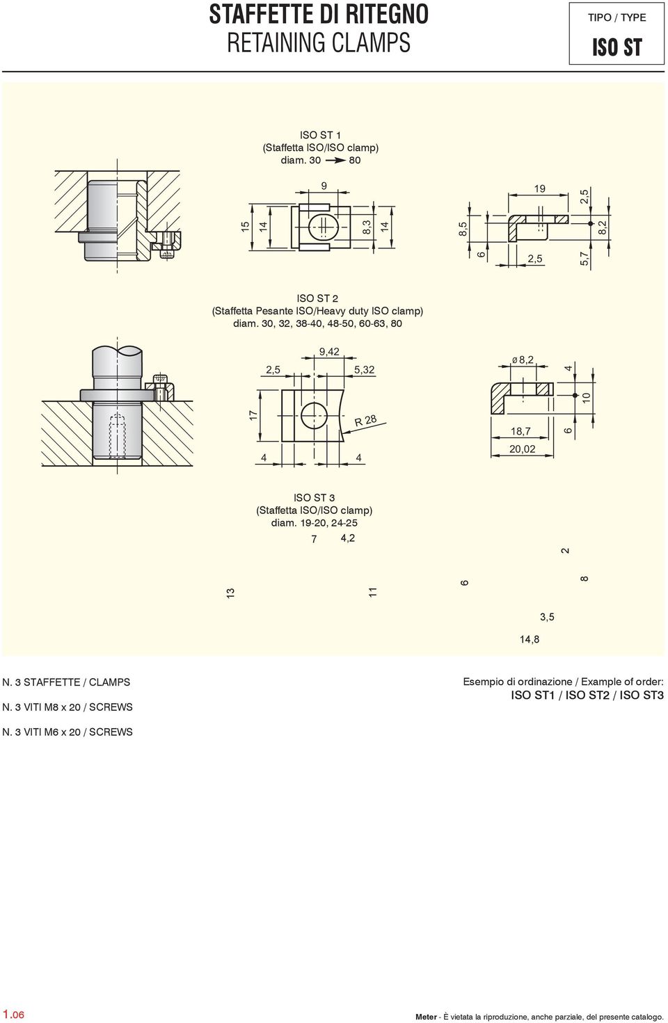 30, 32, 38-40, 48-50, 60-63, 80 13 ISO ST 3 (Staffetta ISO/ISO clamp) diam. 19-20, 24-25 7 4,2 11 2 6 8 3,5 14,8 N.