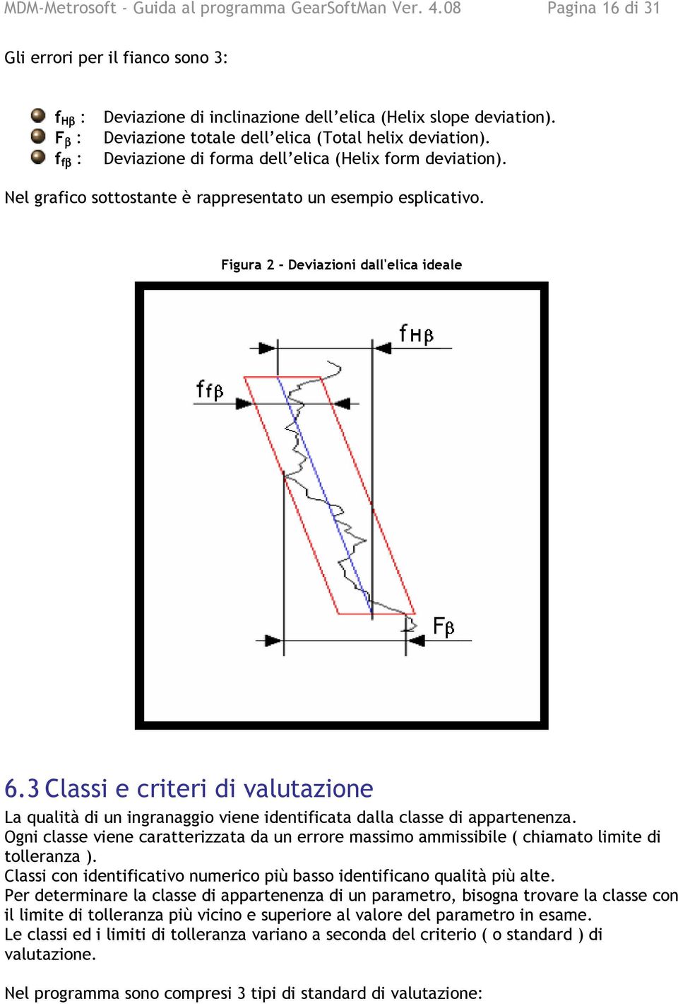 Figura 2 - Deviazioni dall'elica ideale 6.3 Classi e criteri di valutazione La qualità di un ingranaggio viene identificata dalla classe di appartenenza.