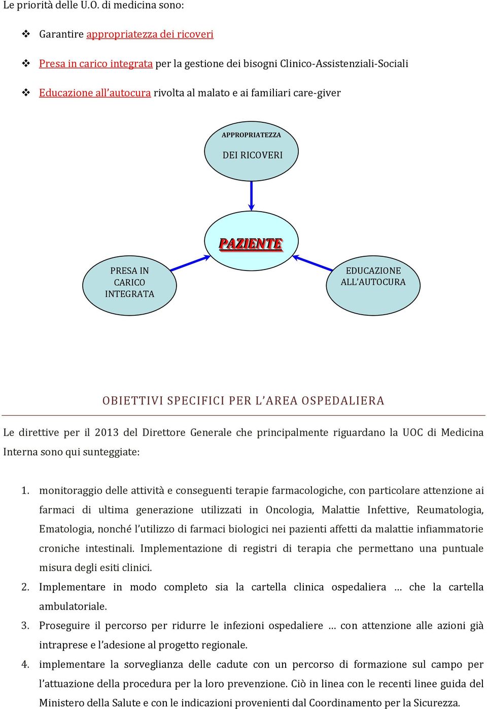 care-giver APPROPRIATEZZA DEI RICOVERI PAZIIENTE PRESA IN CARICO INTEGRATA EDUCAZIONE ALL AUTOCURA OBIETTIVI SPECIFICI PER L AREA OSPEDALIERA Le direttive per il 2013 del Direttore Generale che