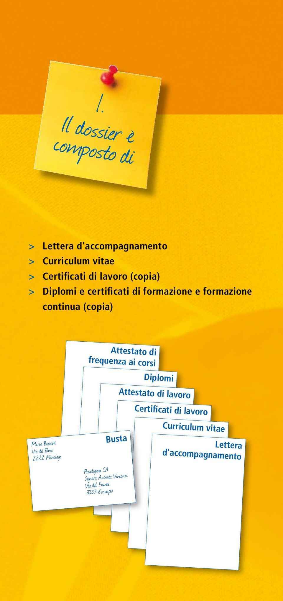 ai corsi Diplomi Attestato di lavoro Certificati di lavoro Via del Ponte 2222 Minolago Busta