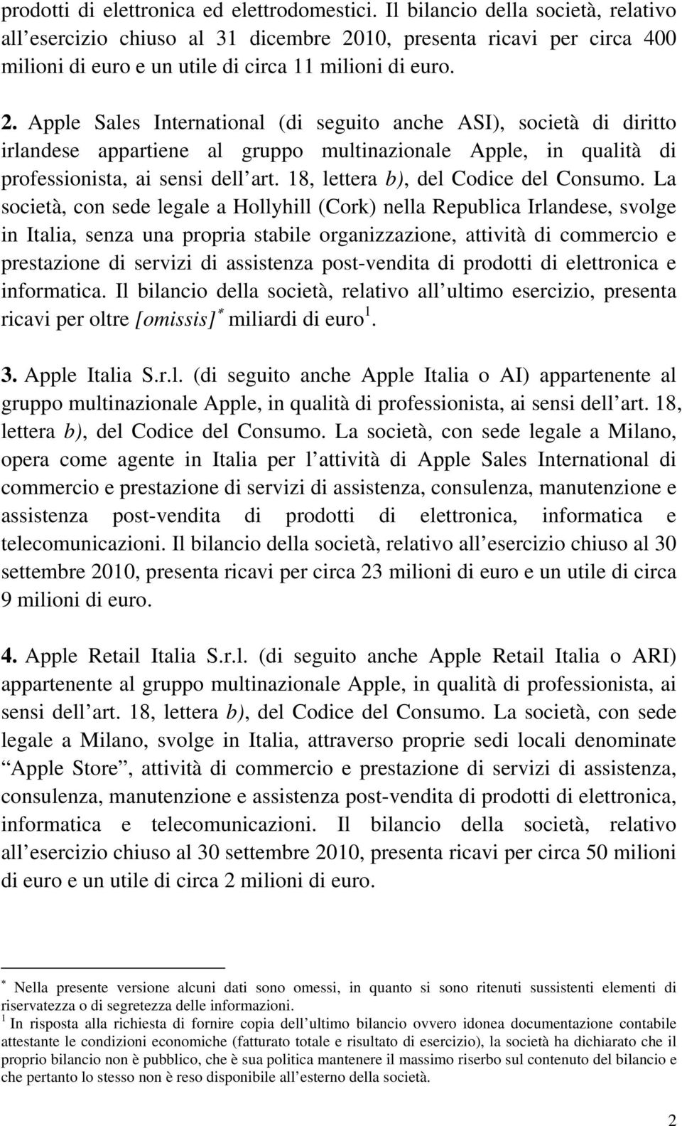 10, presenta ricavi per circa 400 milioni di euro e un utile di circa 11 milioni di euro. 2.