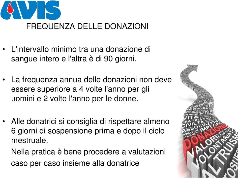 La frequenza annua delle donazioni non deve essere superiore a 4 volte l'anno per gli uomini e 2 volte